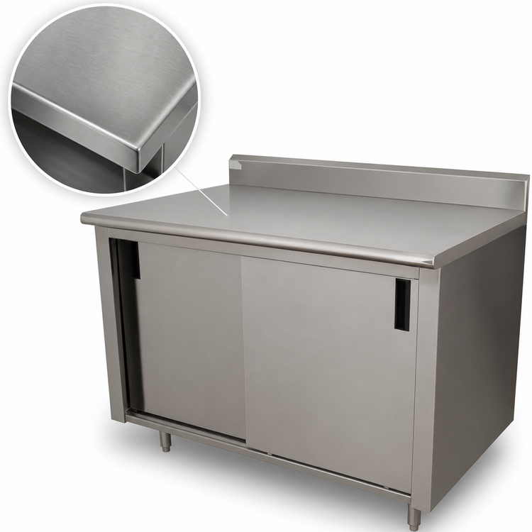 Product image #3 for Advance Tabco 144 x 24 Inch Enclosed Stainless Steel Work Table with Cabinet Base and Sliding Doors