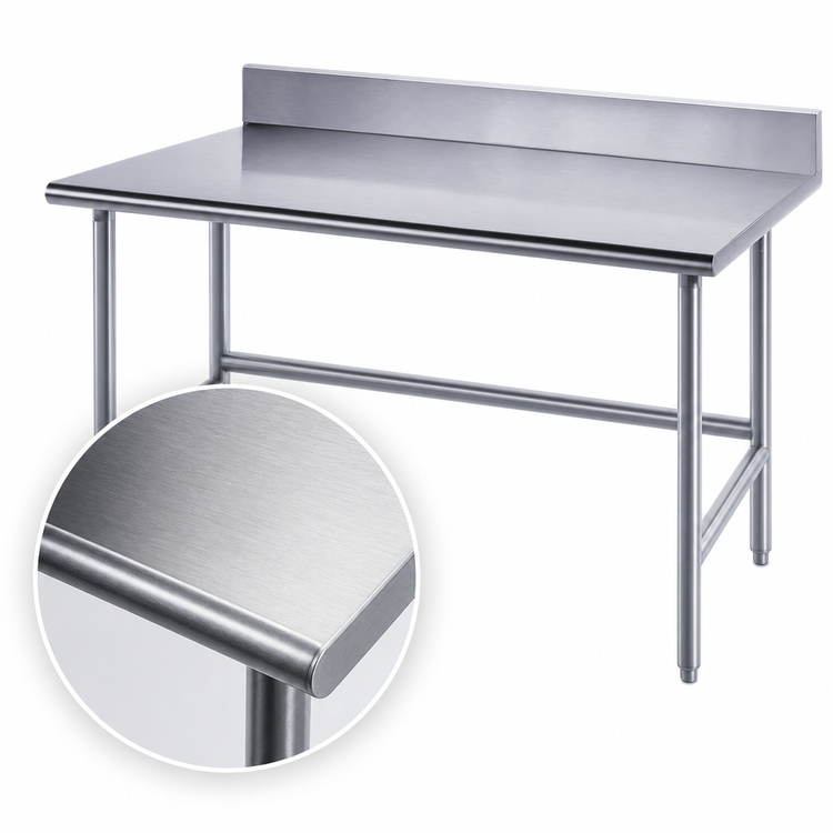 Product image #3 for Advance Tabco 144-Inch x 24-Inch 14-Gauge 304 Stainless Steel Work Table with 5-Inch Backsplash