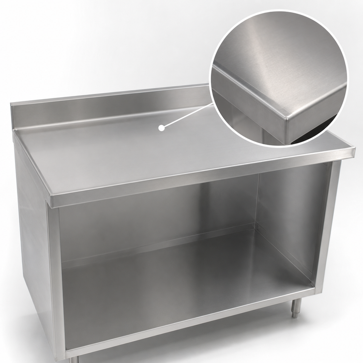 Product image #3 for Spec-Master Marine Series Stainless Steel Work Table with Open Front Cabinet Base, 120 x 30 Inches, 4-1/2 Inch Backsplash
