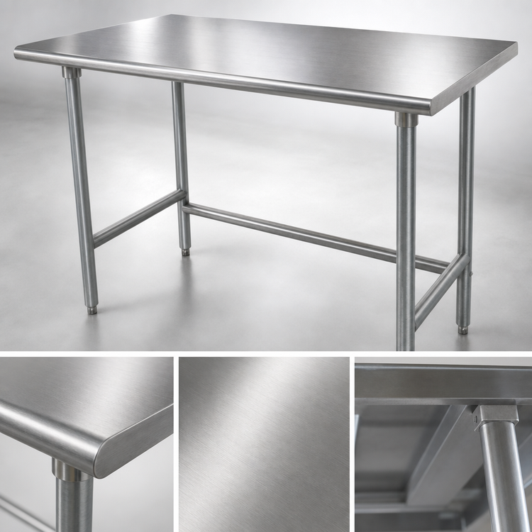 Product image #3 for Advance Tabco 144" x 30" Flat Top Open Base Work Table with 16 Gauge 430 Stainless Steel Top and Galvanized Legs