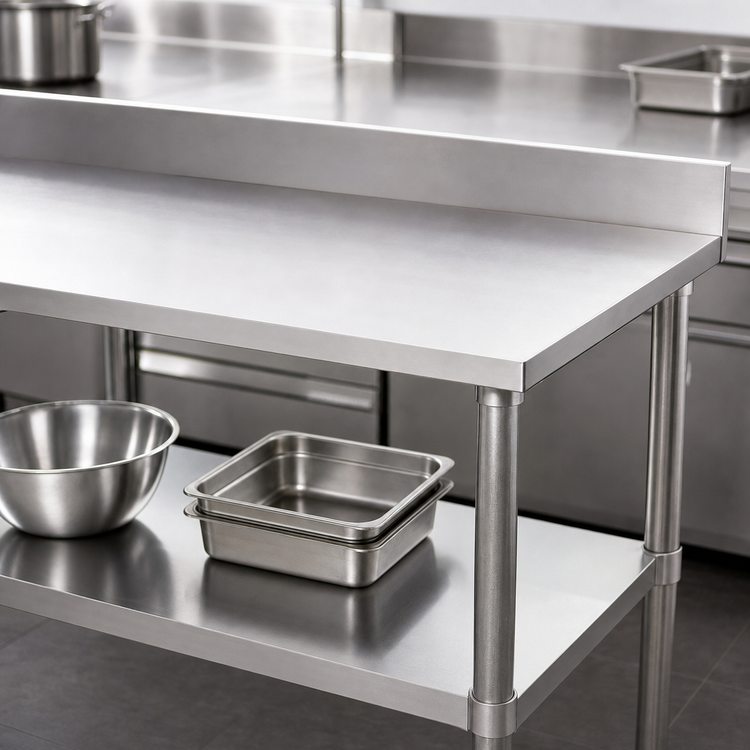 Product image #3 for Elite Series 48-Inch x 24-Inch 18-Gauge 430 Stainless Steel Work Table with 4-Inch Backsplash and Undershelf