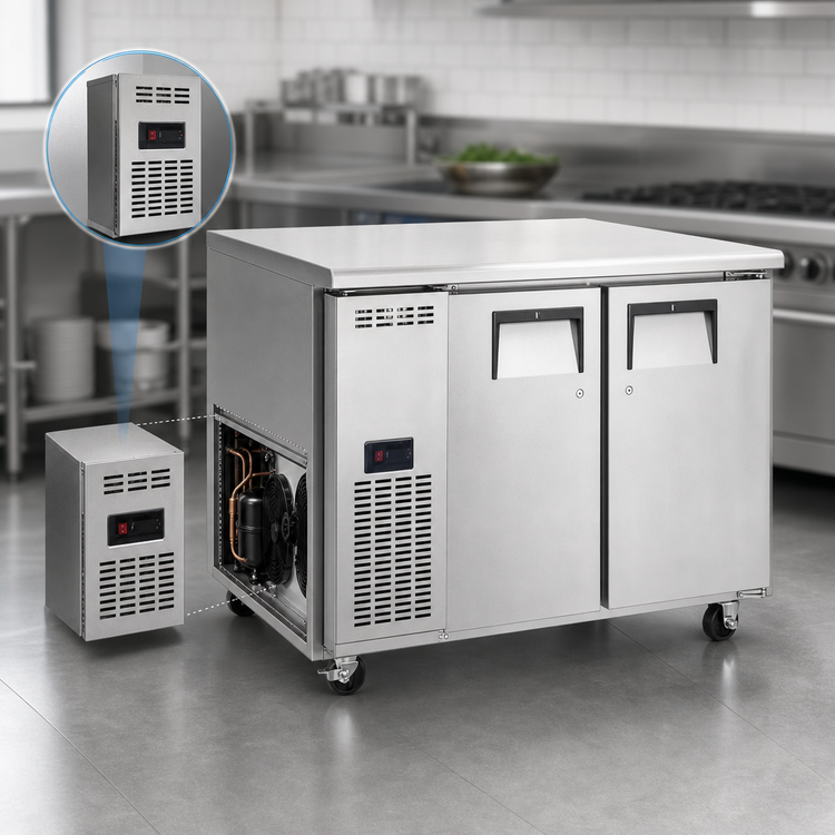 Product image #3 for Everest Refrigeration ETF2 2-Section Undercounter Worktop Freezer, 13 Cu. Ft., Side-Mounted Self-Contained, Stainless Steel