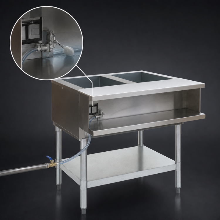 Product image #3 for Eagle Group AWT2-NG-3VP Natural Gas Water Bath Hot Food Table with Open Base and 2 Pan Openings