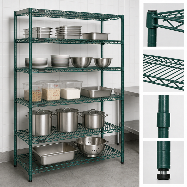 Product image #3 for Redi-Pak 5-Tier Stationary Wire Shelving Unit, 60 x 24 x 74 Inches, Green Epoxy Finish