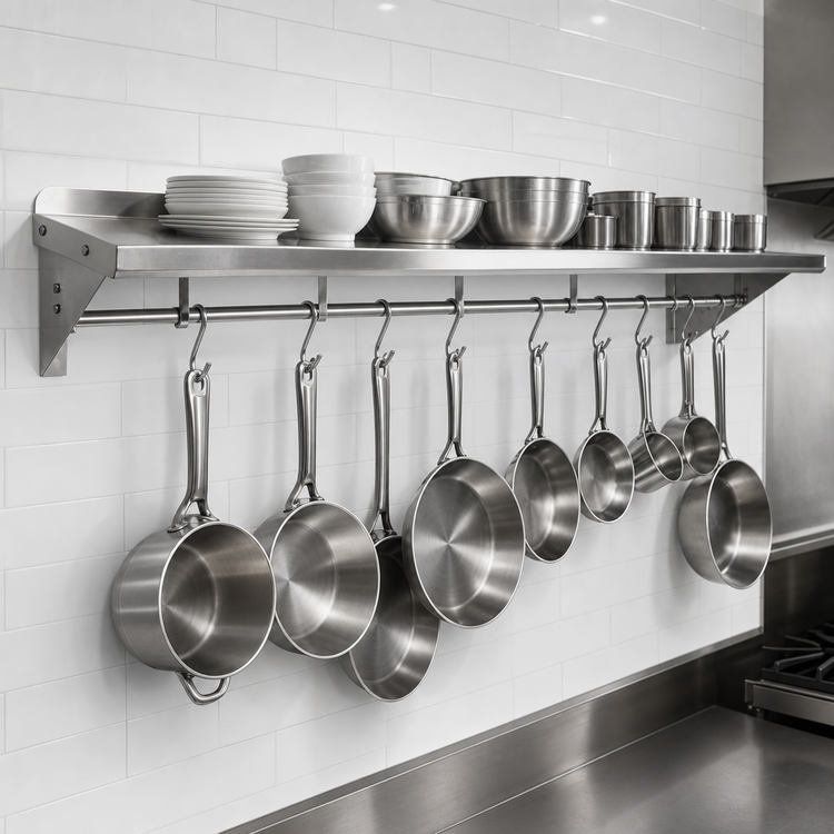 Product image #3 for Stallion 108-Inch Wall-Mount Stainless Steel Pot Rack Shelf