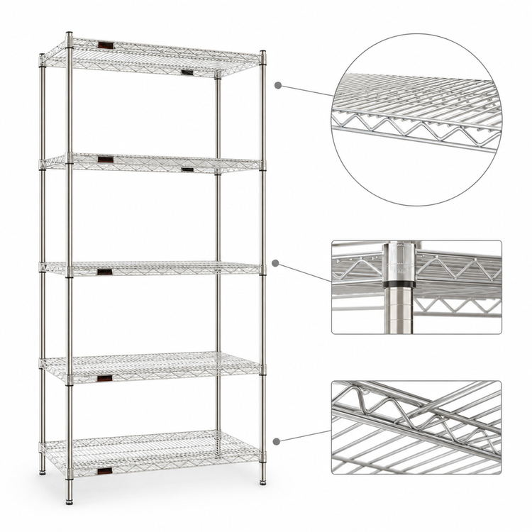 Product image #3 for EAGLEbrite 5-Tier Stationary Starter Wire Shelving Unit, 42"W x 24"D x 86"H, Zinc Finish