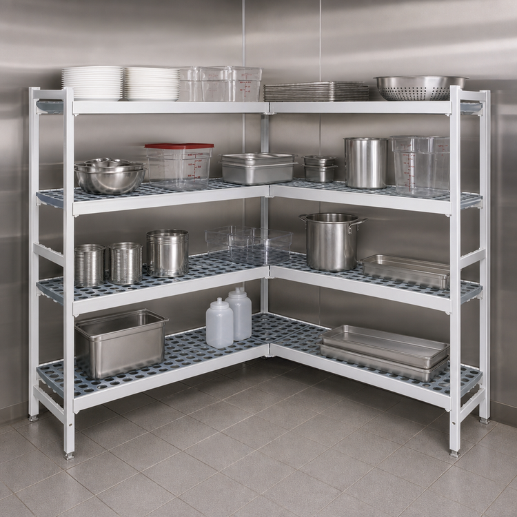 Product image #3 for Fermostock 4-Tier Corner Expansion Polymer Shelving Unit Kit, 83 in. H x 68 in. W x 22 in. D