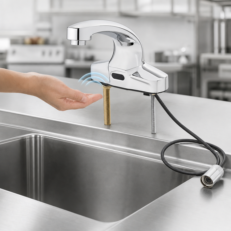 Product image #3 for ChekPoint Electronic Touchless Faucet, Deck Mount, 4-Inch Centers, Fixed Cast Spout, 2.2 GPM