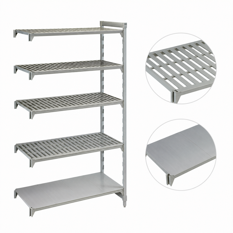 Product image #4 for Cambro Camshelving Premium 36" W x 24" D x 84" H 5-Shelf Vented and Solid Add-On Polymer Shelving Unit