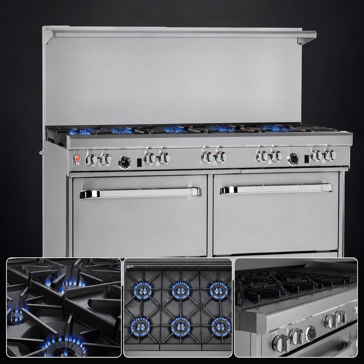Product image #3 for Southbend Ultimate 60-Inch Gas Restaurant Range with 6 Open Burners, 24-Inch Charbroiler, Convection Oven, and Cabinet Base