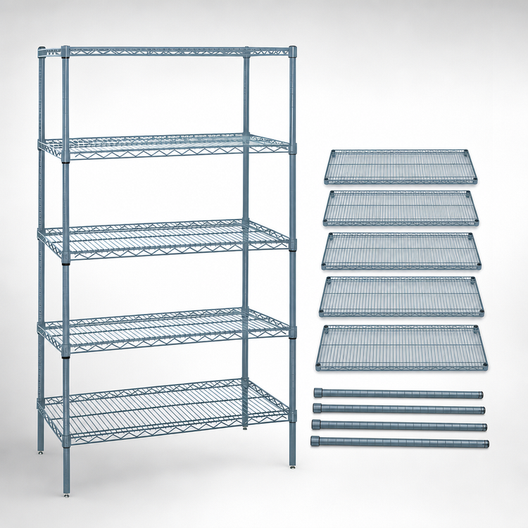 Product image #3 for Quantum WR54-1860GY-5 Wire Shelving Starter Kit — 60 Inches W x 18 Inches D x 54 Inches H, 5-Shelf, Gray Epoxy Antimicrobial Finish