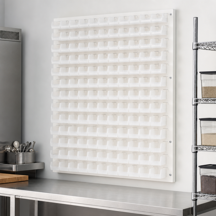 Product image #3 for Quantum 48-Inch x 8-Inch x 61-Inch Wall-Mounted Louvered Panel Starter Unit with 165 Clear Bins