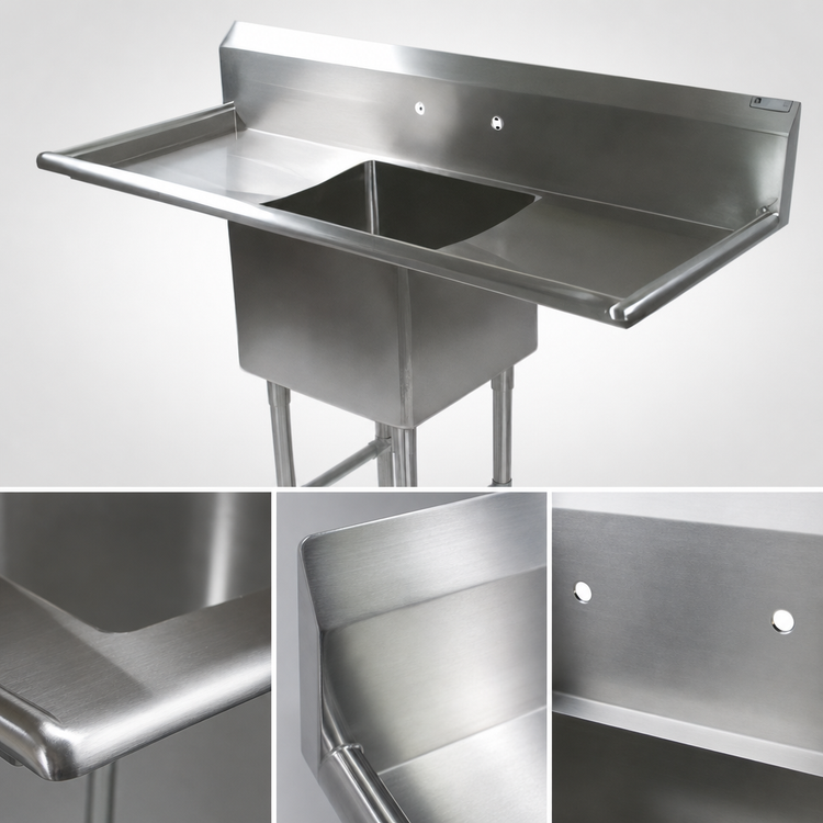 Product image #3 for John Boos Pro-Bowl 1-Compartment Stainless Steel Sink with Left and Right Drainboards, 18" x 18" x 12" Bowl, 81-1/4" Wide