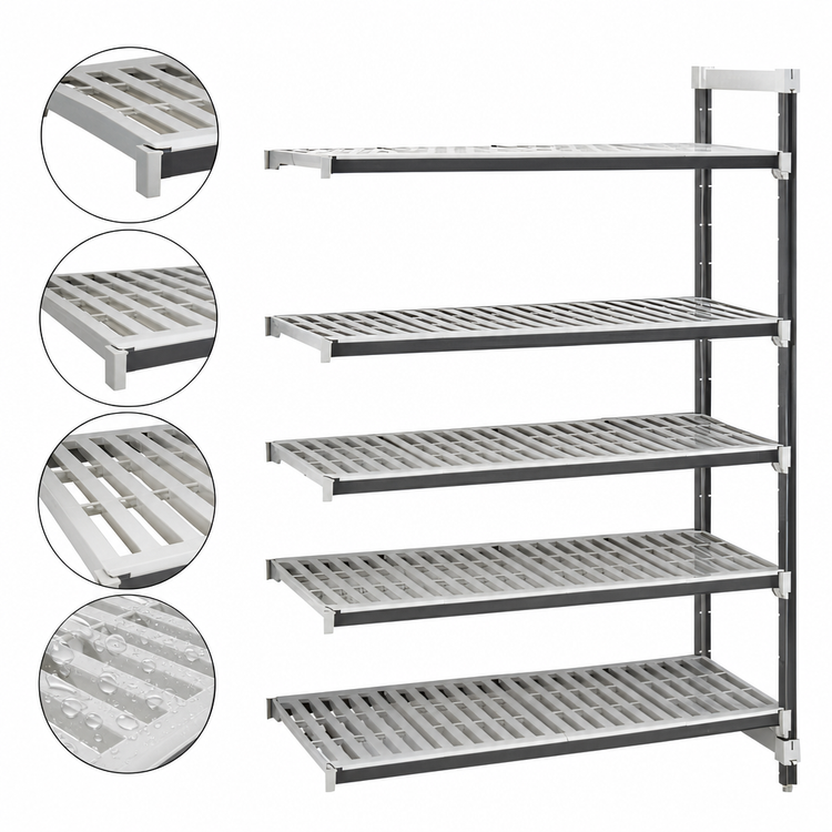Product image #3 for Cambro Camshelving Elements XTRA 5-Tier Stationary Add-On Louvered Polymer Shelving Unit, 21 x 54 x 64 Inches, Speckled Gray