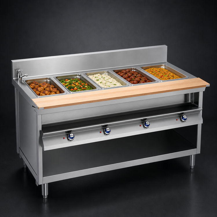 Product image #3 for La Rosa 72-Inch Electric Hot Food Table with 5 12" x 20" Wet/Dry Wells and Open Cabinet Base