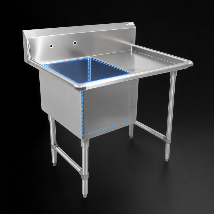 Product image #3 for John Boos B Series Freestanding 1-Compartment Stainless Steel Sink with Right-Hand Drainboard
