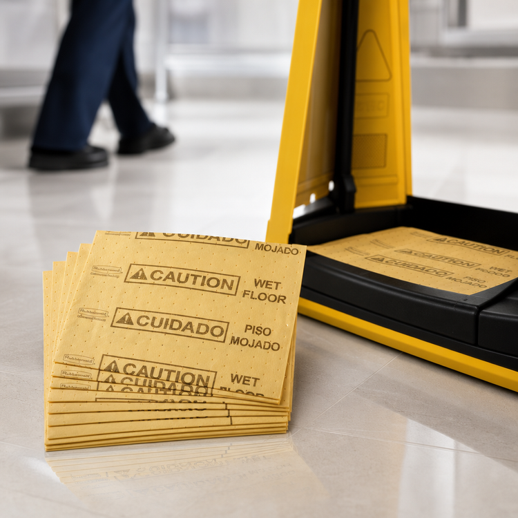 Product image #3 for Rubbermaid Commercial Over-The-Spill Caution Wet Floor Station Pads, Medium, Yellow, 22 Count