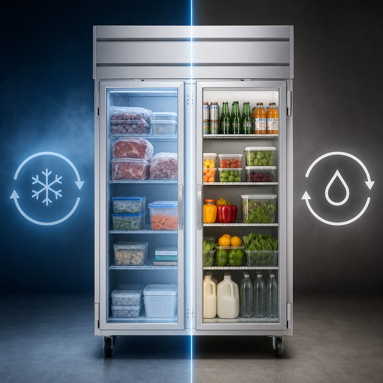Product image #3 for Beverage-Air Cross Temp® Top-Mounted 2-Section Reach-In Convertible Refrigerator/Freezer with Hinged Glass Doors, 45.2 Cu. Ft.