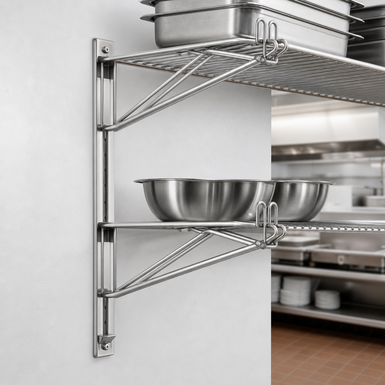 Product image #3 for 21-Inch Mid Double Shelf Bracket for Adjustable Post Wire Wall Mounts, Stainless Steel Finish