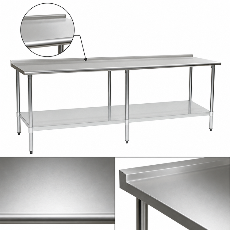Product image #3 for Eagle Deluxe Series Stainless Steel Work Table with Rear Upturn and Adjustable Undershelf, 120"W x 36"D