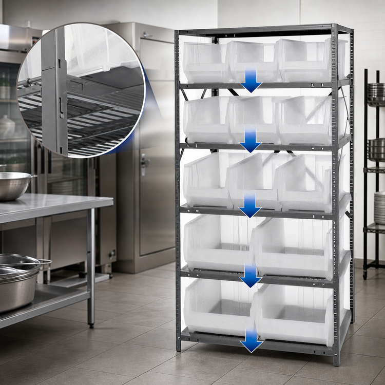 Product image #3 for Quantum 8-Shelf Heavy Duty Stationary Wire Shelving Unit with 13 Clear Bins, 36 x 24 x 75 Inches