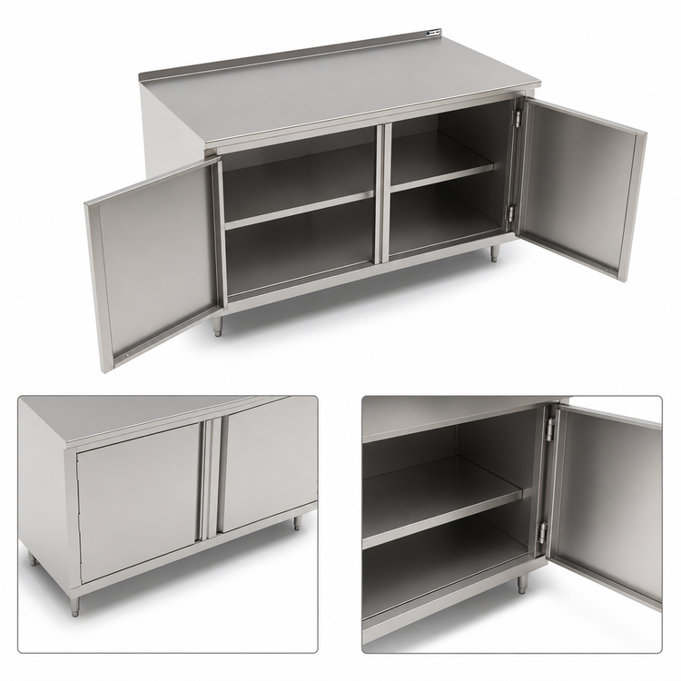 Product image #3 for John Boos 72-Inch x 24-Inch Cabinet Base Work Table with Hinged Doors, 16-Gauge Stainless Steel Top and 1-1/2-Inch Rear Up-Turn