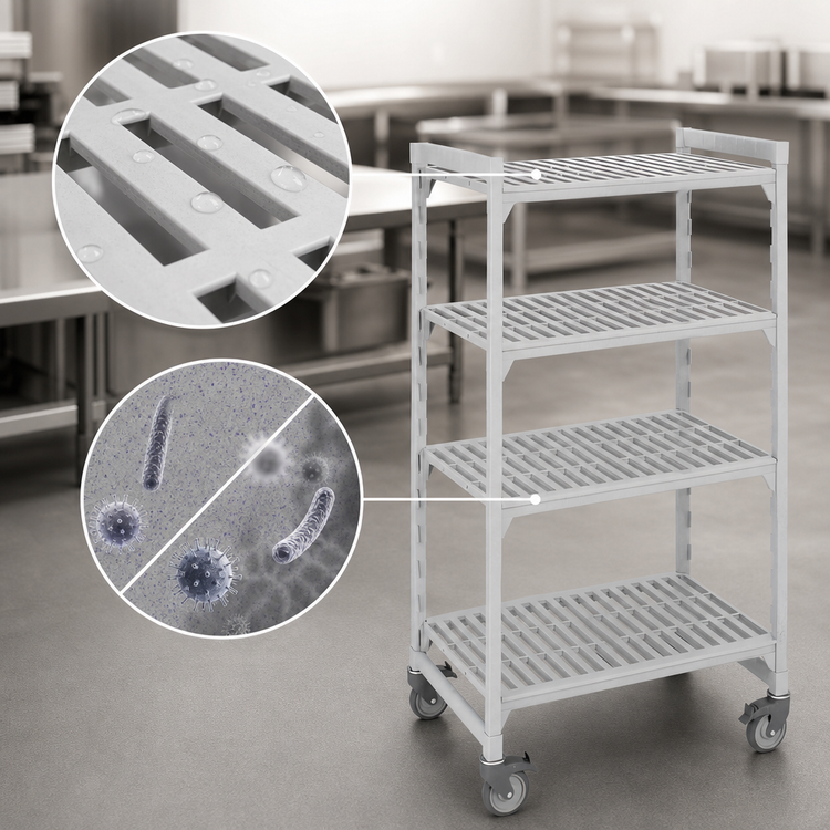 Product image #4 for Cambro Camshelving Premium 4-Tier Vented Mobile Starter Unit, 24 x 48 x 75-1/4 Inches, Speckled Gray