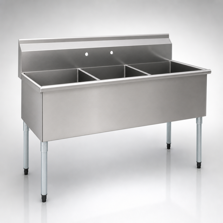 Product image #3 for Eagle Group Three-Compartment Utility Sink with Legs, 55-3/8" W x 25" D, 430 Stainless Steel