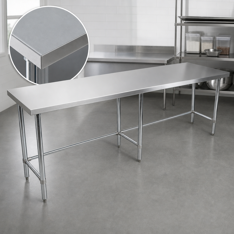 Product image #3 for BK Resources 84-Inch x 30-Inch Open Base All Stainless Flat Top Work Table