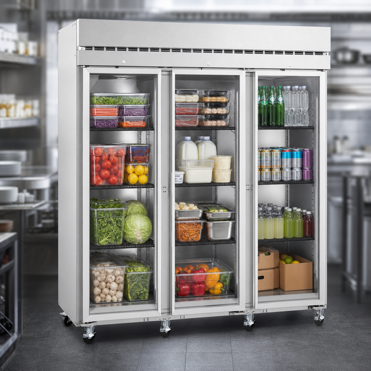 Product image #3 for Hoshizaki Steelheart R3A-FG Three-Section Reach-In Full Glass Door Refrigerator, 79.03 Cu. Ft., Standard Depth
