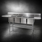 Thumbnail image #3 for Eagle Group Spec-Master FN2880-4-30L-14/3 Four-Compartment Stainless Steel Sink, 20" x 28" x 14" Bowls, 30" Left Drainboard