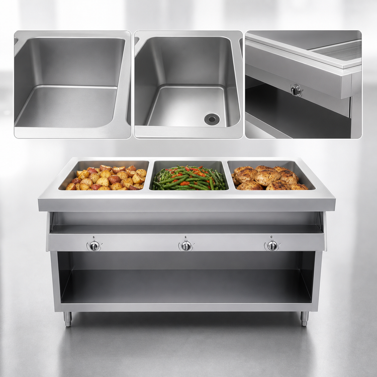 Product image #3 for Thurmaduke G-3-DLSS 3-Well Full-Size Gas Dry Heat Steam Table with Undershelf