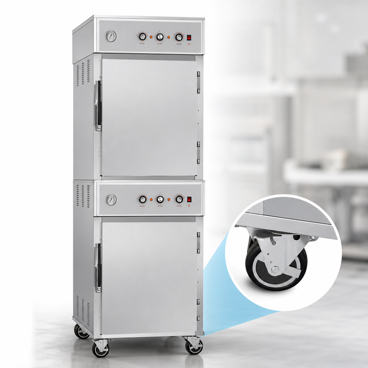 Product image #4 for KoolMore Mobile Insulated Heated Holding Cabinet with 2 Split Doors and 4 Full-Size Pan Capacity