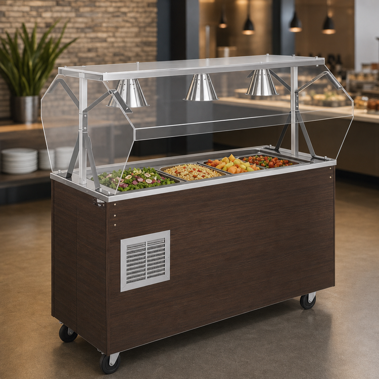 Product image #3 for Vollrath 2-Series Affordable Portable Refrigerated 4-Pan Cold Food Buffet Station with Breath Guard, Walnut Woodgrain, 60-Inch
