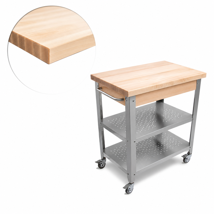 Product image #4 for John Boos Cucina Elegante 30-Inch Maple Butcher Block Cart with Stainless Steel Shelves