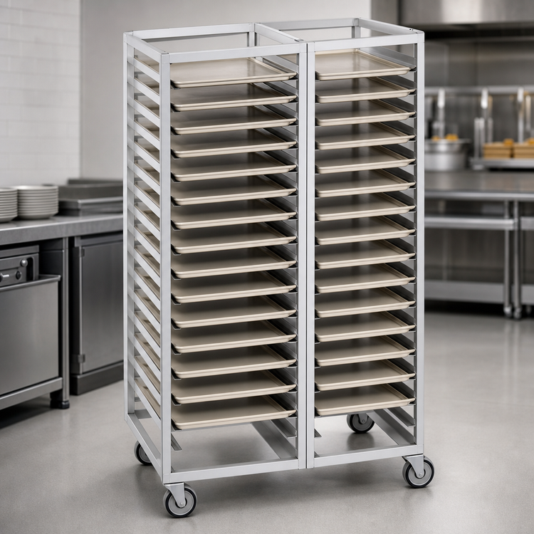 Product image #3 for Channel Manufacturing 420A Standard Series Double-Section Aluminum Cafeteria Tray Rack, 60-Tray Capacity, 18 x 26 Inch Trays, 70-Inch High