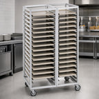 Thumbnail image #3 for Channel Manufacturing 420A Double-Section Aluminum Cafeteria Tray Rack, 60-Tray Capacity, 18 x 26 Inch Trays, 70-Inch High