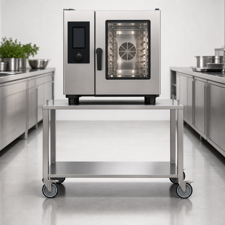 Product image #3 for Convotherm Stainless Steel Open Oven Stand with Storage Shelf for C4 6.20 and 10.20 Combi Ovens