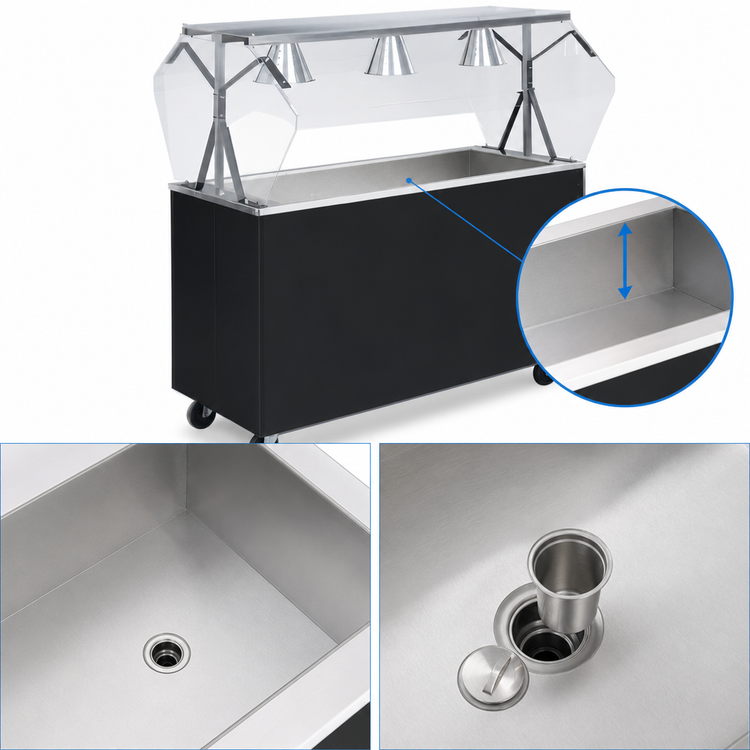 Product image #3 for Vollrath 2-Series Affordable Portable 4-Pan Non-Refrigerated Cold Food Station with Buffet Breath Guard and Open Storage Base, Black