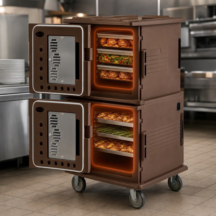 Product image #4 for Cambro Ultra Camcart H-Series Heated Front-Loading Food Pan Carrier, 2-Compartment, Heavy Duty Casters, Dark Brown