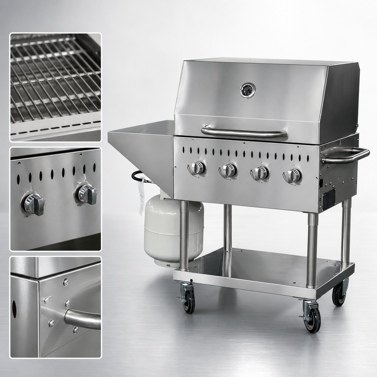 Product image #3 for Omcan Mobile 4-Burner Stainless Steel Outdoor Propane BBQ Charbroiler