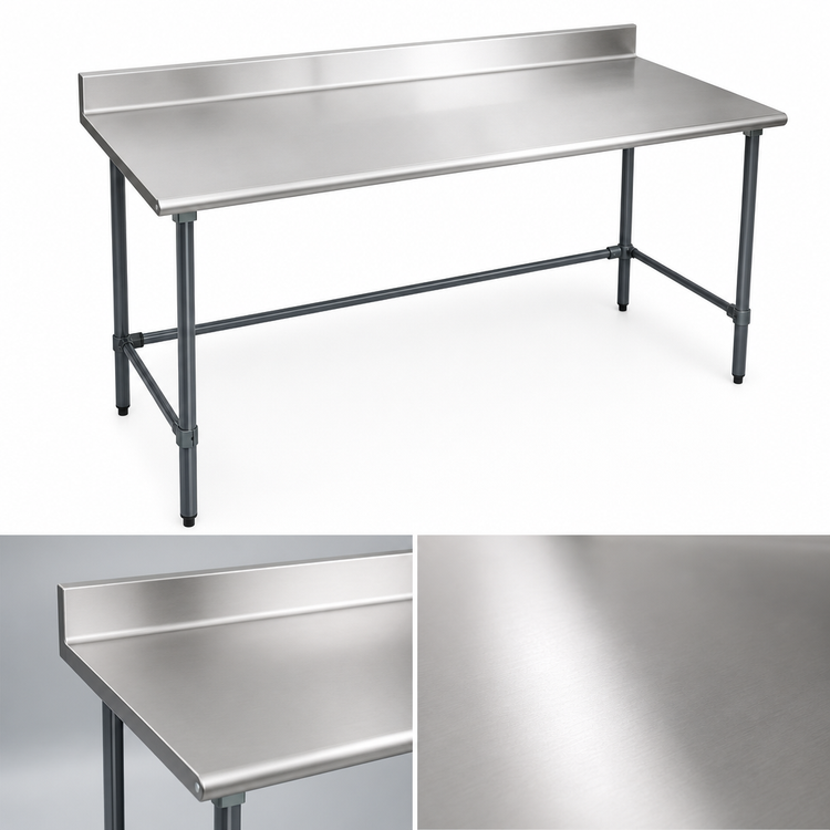 Product image #3 for BlendPort Budget Series 84" x 30" 430 Stainless Steel Work Table with 4-1/2" Backsplash and Galvanized Tubular Base