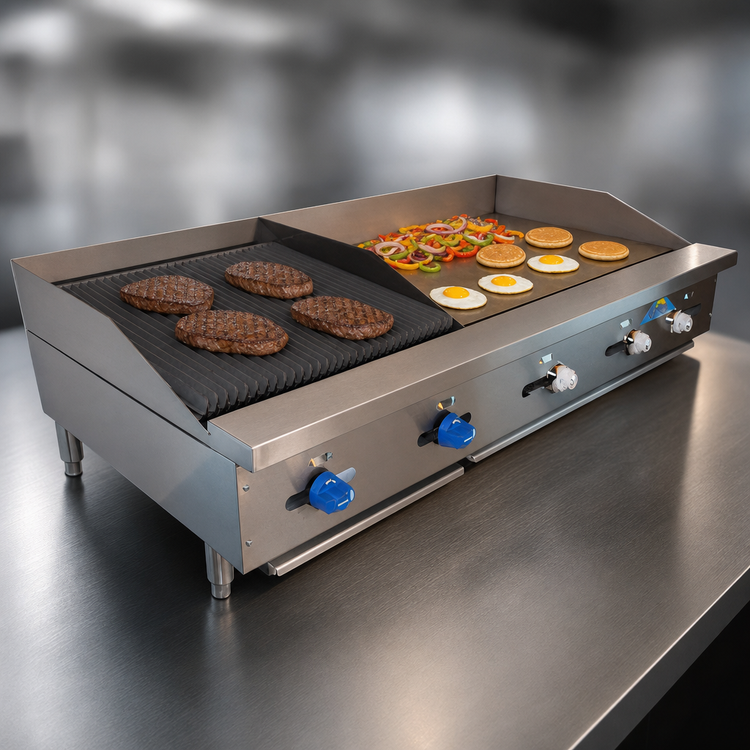 Product image #3 for Comstock-Castle 60-Inch Countertop Gas Char-Broiler/Griddle Combination with 36-Inch Griddle and 24-Inch Broiler