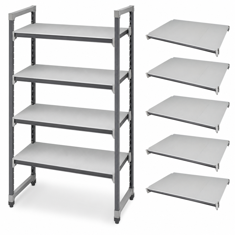 Product image #3 for Cambro Camshelving Elements XTRA 5-Shelf Universal Solid Shelf Kit, 24 x 36 Inches, Speckled Gray