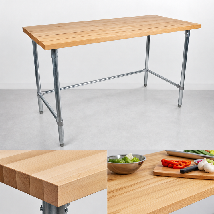 Product image #3 for BK Resources 96" x 30" Hard Maple Flat Top Work Table with Galvanized Open Base