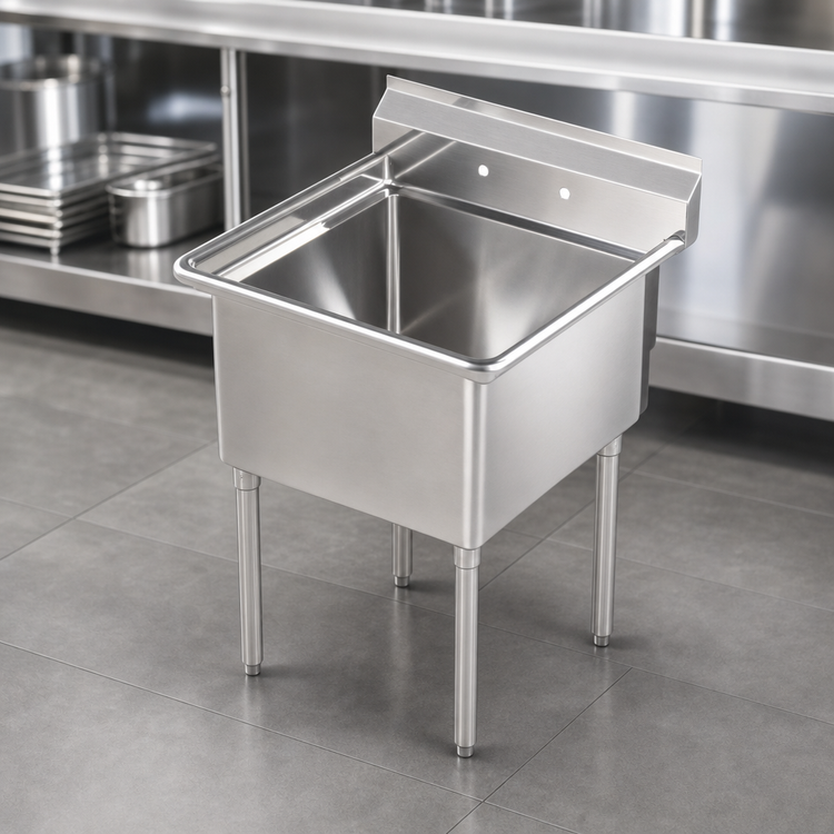 Product image #3 for 25-Inch 1-Compartment Stainless Steel Freestanding Sink with 14-Inch Deep Basin, Legs, and Backsplash
