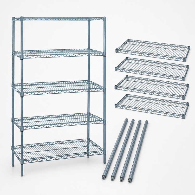 Product image #3 for Quantum Gray Epoxy Antimicrobial Wire Shelving Starter Kit with 5 Shelves, 36 Inch W x 14 Inch D x 86 Inch H