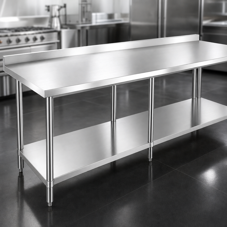 Product image #3 for Steel Works Stainless 84-Inch x 30-Inch Stainless Steel Worktable with 2-Inch Backsplash and Undershelf