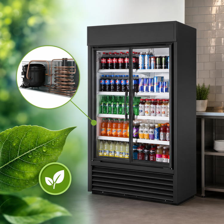 Product image #3 for True Slim Line Two-Section Glass Door Refrigerated Merchandiser, 47 1/8-Inch Wide, Black, Bottom Mounted
