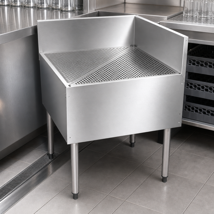 Product image #4 for Top Shelf TSF90D-I 24 Inch x 24 Inch Stainless Steel Underbar Inside Corner Drainboard with Glass Rack Inserts